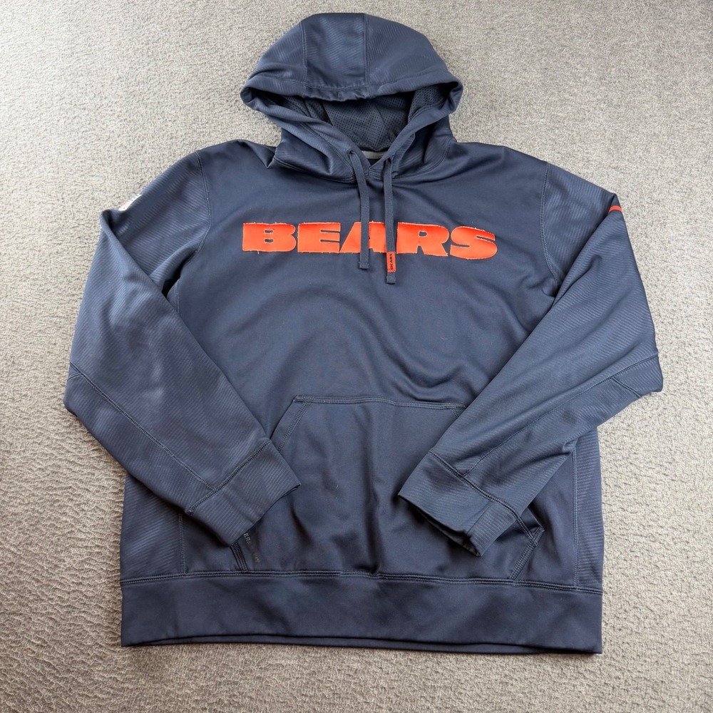Nike Hoodie Men's Large Navy Blue Chicago Bears NFL Onfield Therma-FIT Pullover